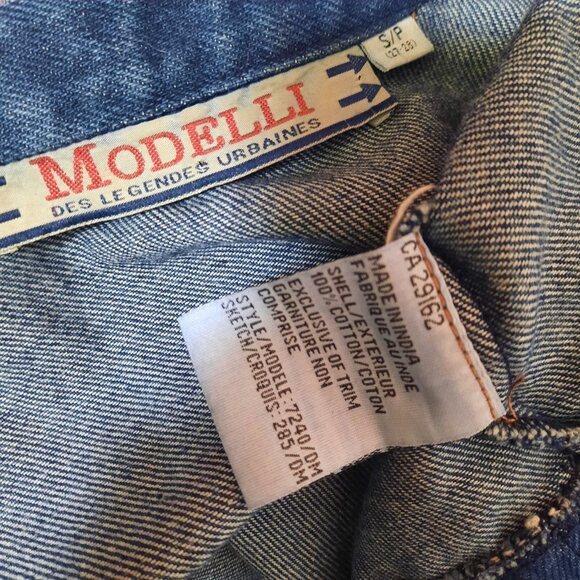 Vintage 90 Denim Jean Vest Oversized Embroidered Fringe Size S Dark Wash - Picture 10 of 10